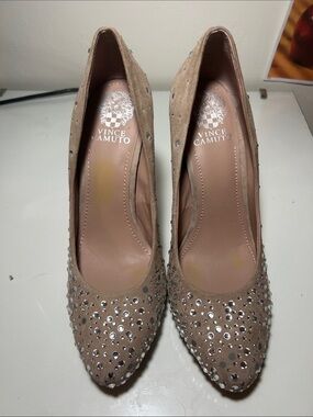 Vince Camuto Blush Nude Suede Crystal-Embellished Pointed-Toe Pumps